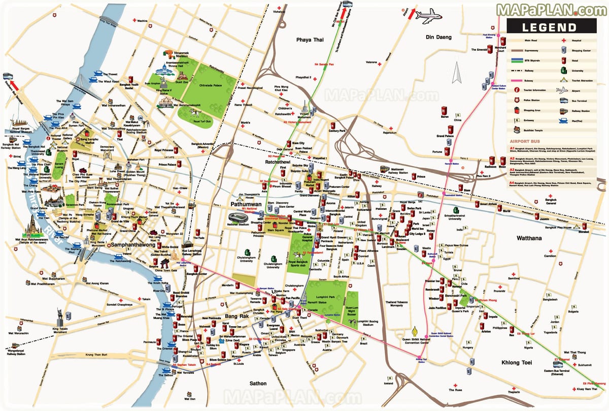 bangkok ძირითადი ატრაქციონები რუკა