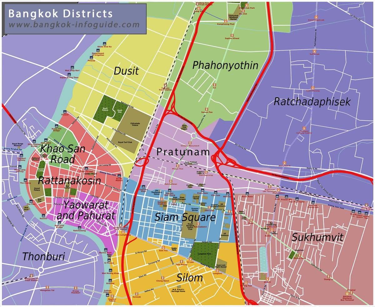 რუკა bangkok და მის მიმდებარე ტერიტორიებზე,