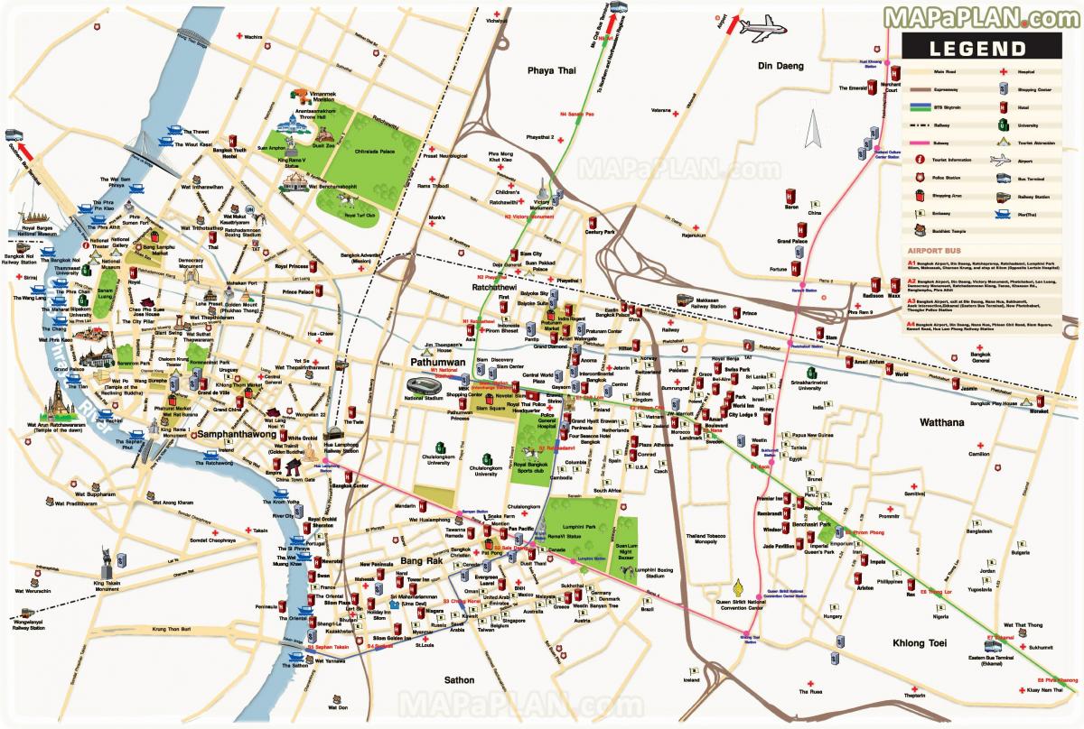 bangkok ძირითადი ატრაქციონები რუკა